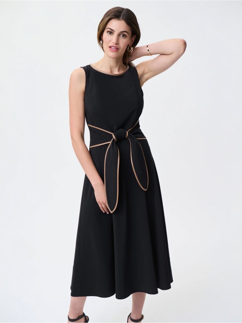 Joseph Ribkoff Belted Midi Dress Black Fit & Flare Style 231214 Women’s Size 6